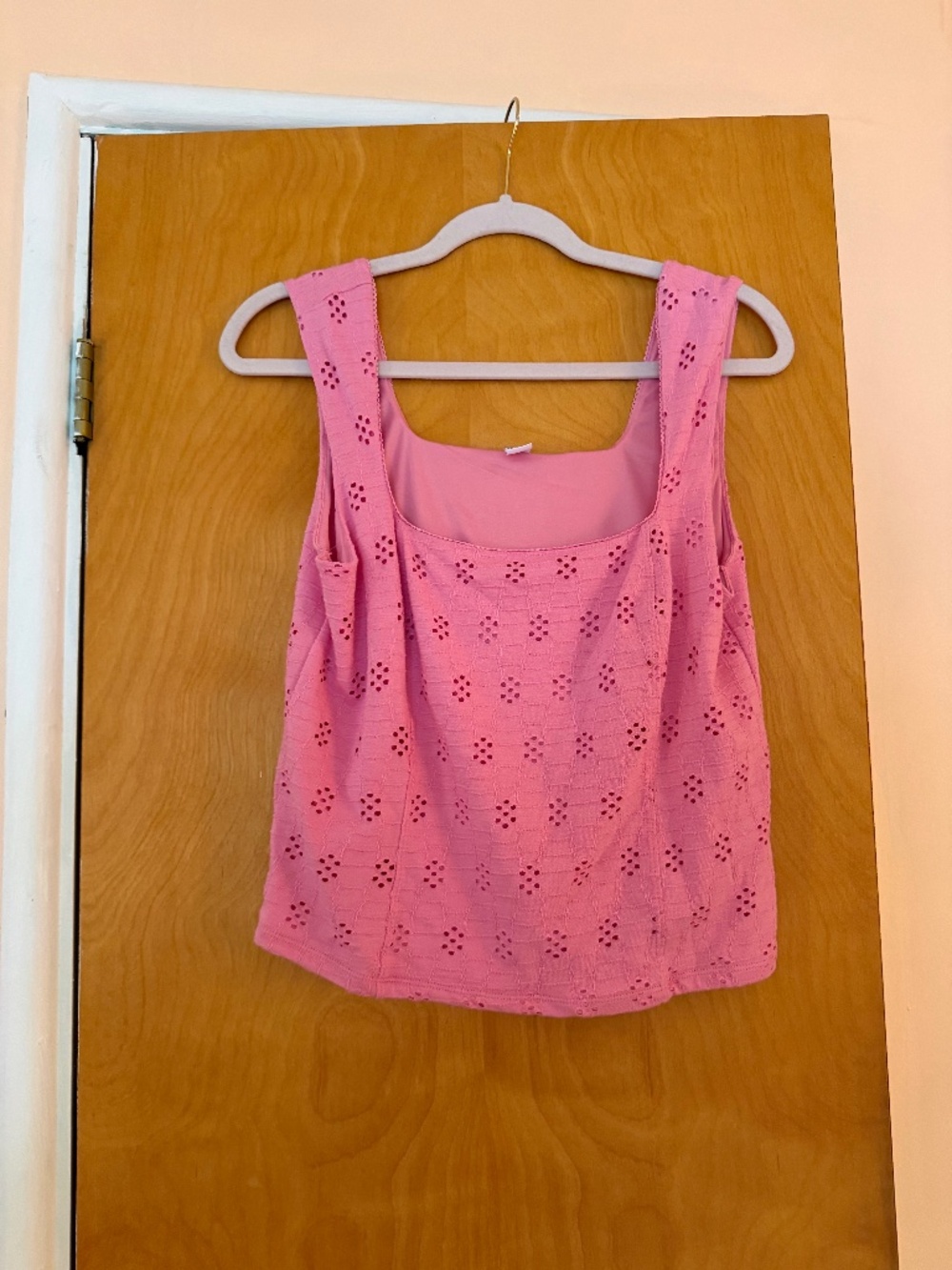Old Navy Square Neck Seamed-Bodice Eyelet Pink Tank Top